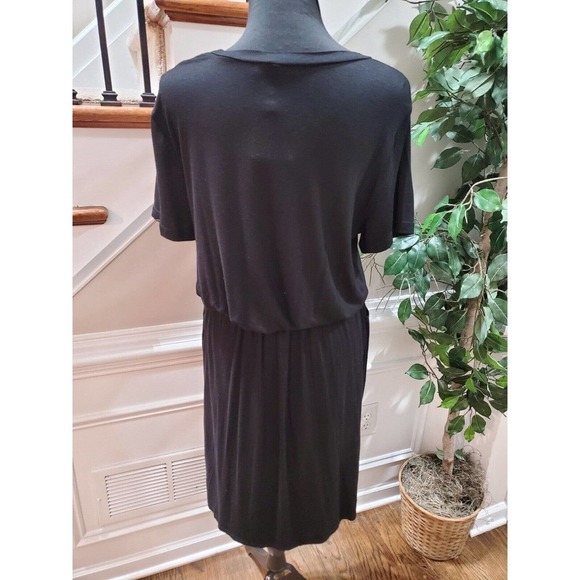 Simier Fariry Women Black Rayon Round Neck Short Sleeve Knee Length Dress Size L - Picture 7 of 11